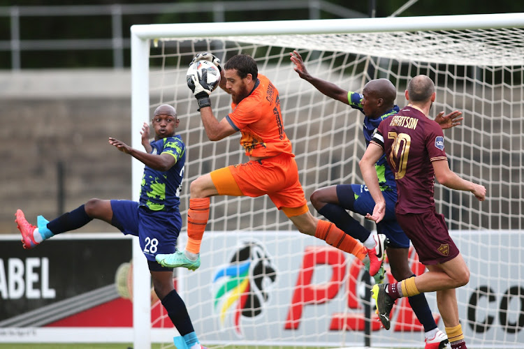 Stellenbosch FC goalkeeper Sage Stephens makes a save during the DStv Premiership 2020/21 match between Stellenbosch FC and Marumo Gallants.