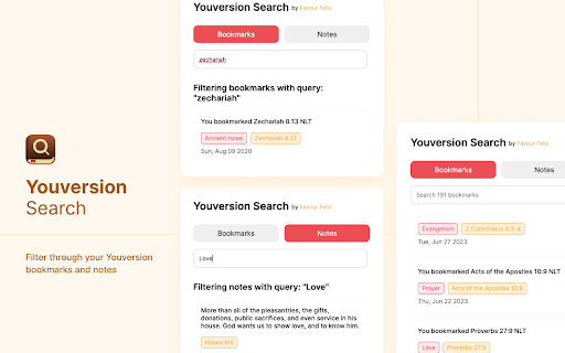 Youversion Search - Filter notes & bookmarks