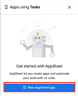 データベースを使用して新しい AppSheet アプリを作成する