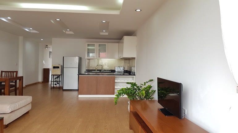 Bright spacious 1 – bedroom apartment with balcony in Van Cao street, Ba Dinh district for rent