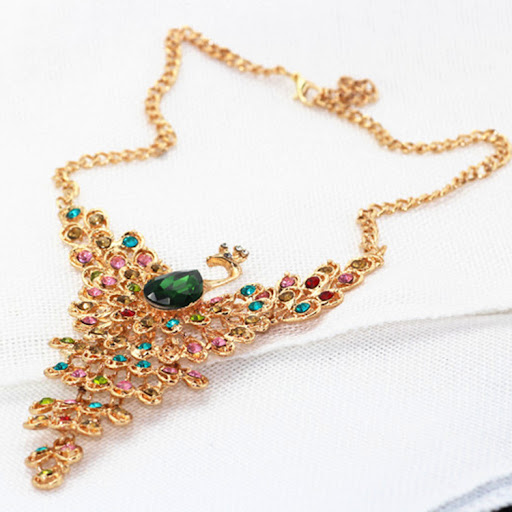 Title 3, Peacock full diamond vintage necklace