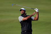 Tiger Woods of the US in action during practice.