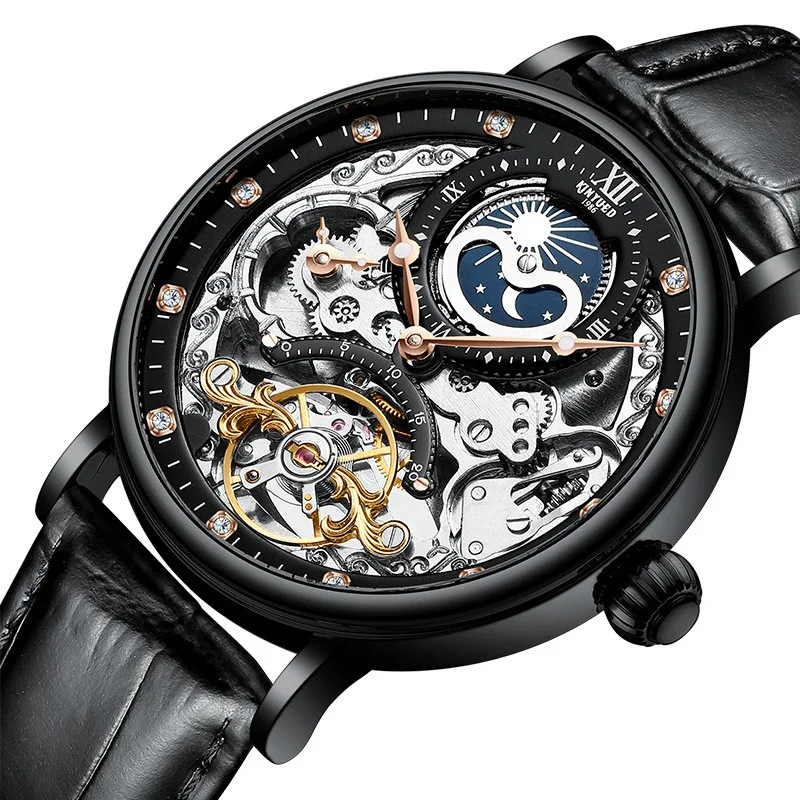 Montre mécanique multifonction pour homme d'affaires étanche. Double fuseau horaire, un accessoire essentiel pour l'homme d'affaires.