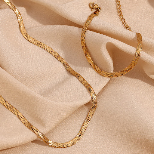 Title 14, Stainless Steel Plated 18K Gold Wavy Embossed F...