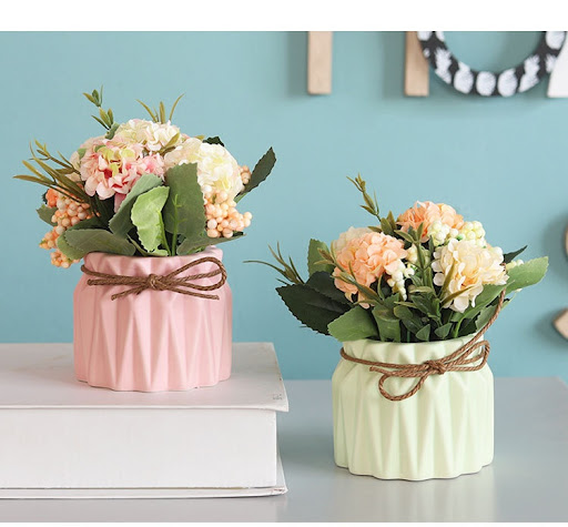 Title 2, Fake Flower Green Ceramic Bonsai Decoration Orn...