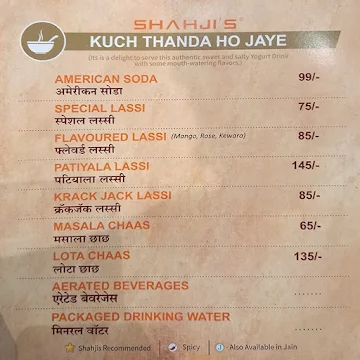 Shahji's Parantha House menu 