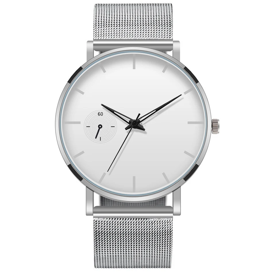 Heren horloge met nep monokel, Romeinse schaal en mesh band. Elegantie en een uniek design voor de man.