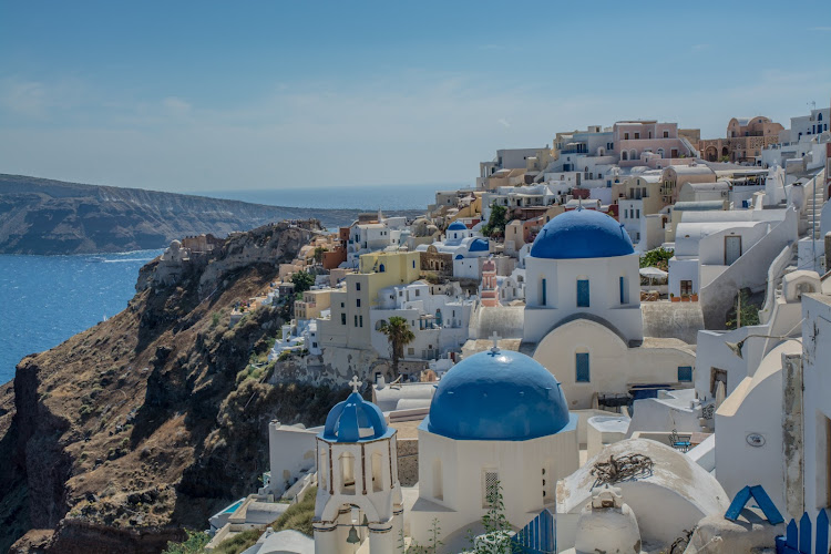 A sunny day on the Greek island of Santorini.