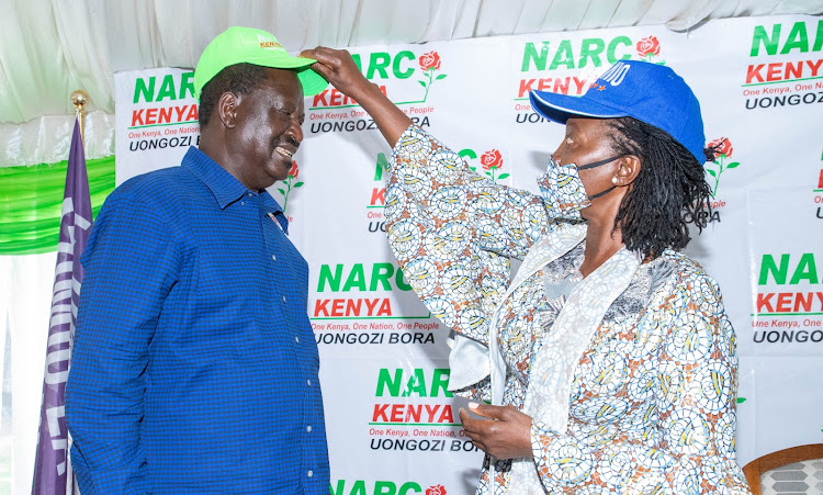 FILE: ODM leader Raila Odinga and Martha Karua of Narc Kenya when Karua officially joined Azimio La Umoja Movement.