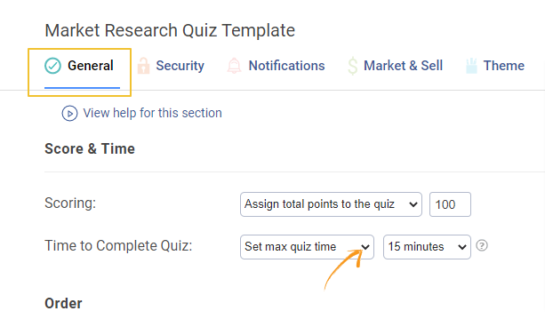 Setting maximum quiz time limit