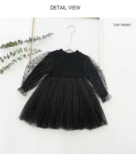 Title 5, Girls Puff Sleeve Knitted Mesh Dress for comfo...