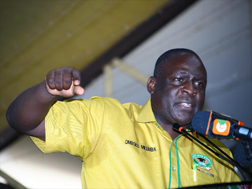 Kuppet chairman Omboko Milemba during the Knut 60th annual delegates conference at Wildwaters, Mombasa, December 15, 2017. /JOHN CHESOLI