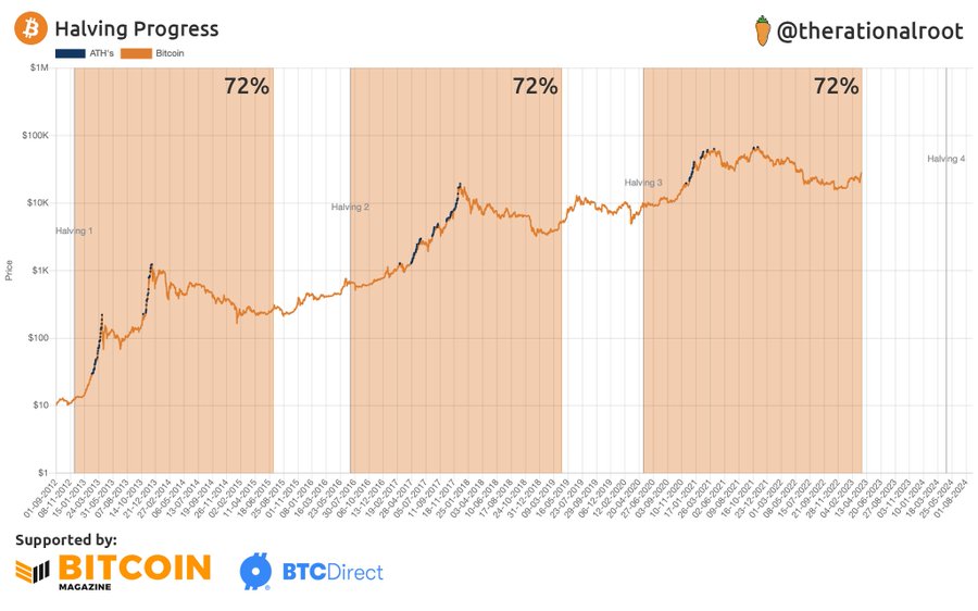 Bitcoin halving döngüsü ilerlemesi. Kaynak: therationalroot