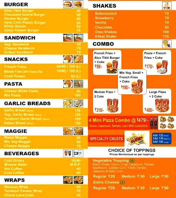 Pizza Hub menu 