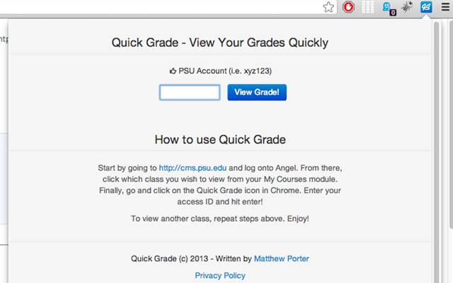 Quick Grade chrome extension