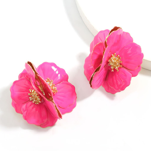 Title 2, Creative Alloy Drop Oil Flower Big Flower Earri...