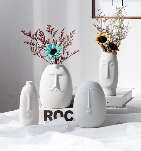 Title 6, Frosted Abstract Human Art Head Ceramic Vase. A...