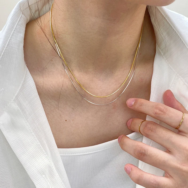 Collier ras du cou en acier titane Snake Bone ultra-fin, un bijou de niche féminin pour un style élégant et raffiné au quotidien.