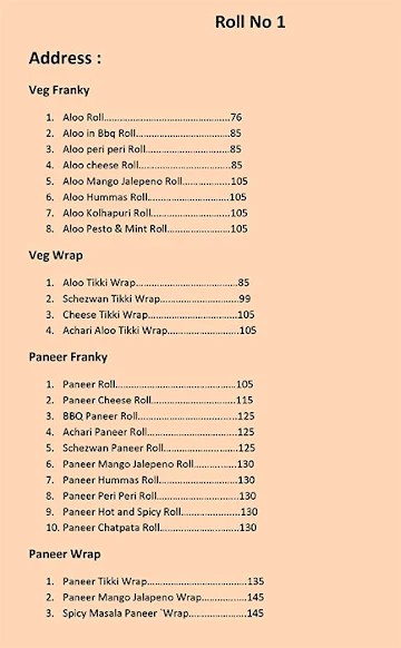 Roll No. 1 menu 