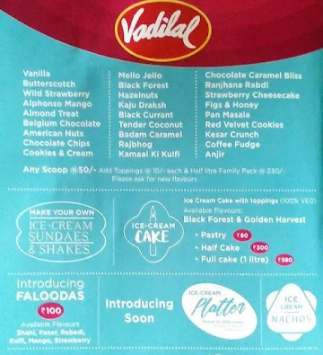 Vadilal Ice Cream Parlour menu 