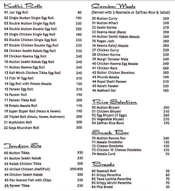 Nizaam's Kaati Rolls & Kebabs menu 