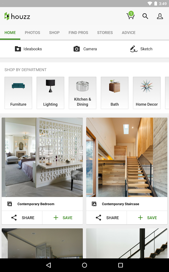 Does Houzz's website provide ways to find kitchen remodelling professionals?