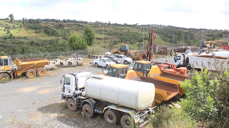 Stationary vehicles at at Itare Dam in Nakuru where a multi-Billion dan was to be constructed to serve three counties of the Rift Valley with Nakuru being the biggest beneficiary.