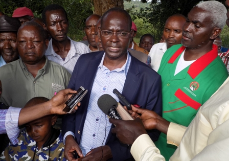 Mbeere North MP Muriuki Njagagua and Mbeere Knut branch Secretary Gibson Muruguma (right) in Magacha village on December 16, 2019