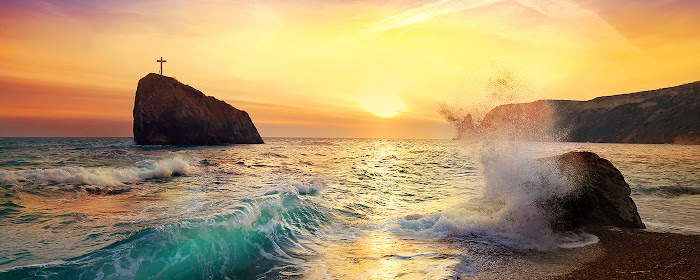 Beautiful sunset on the sea with a wave marquee promo image