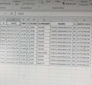 Tariq Baba Tahir's border control movements.  The last four entries show that he traveled on the same passport using the surnames Tahir, Bhatti and Ghulam.