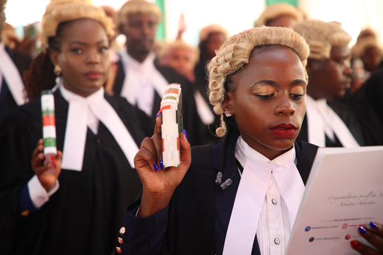 Advocates take oath during their admission to the bar in a ceremony presided over by Chief Justice Martha Koome at the Supreme Court on Friday, March 8, 2024.