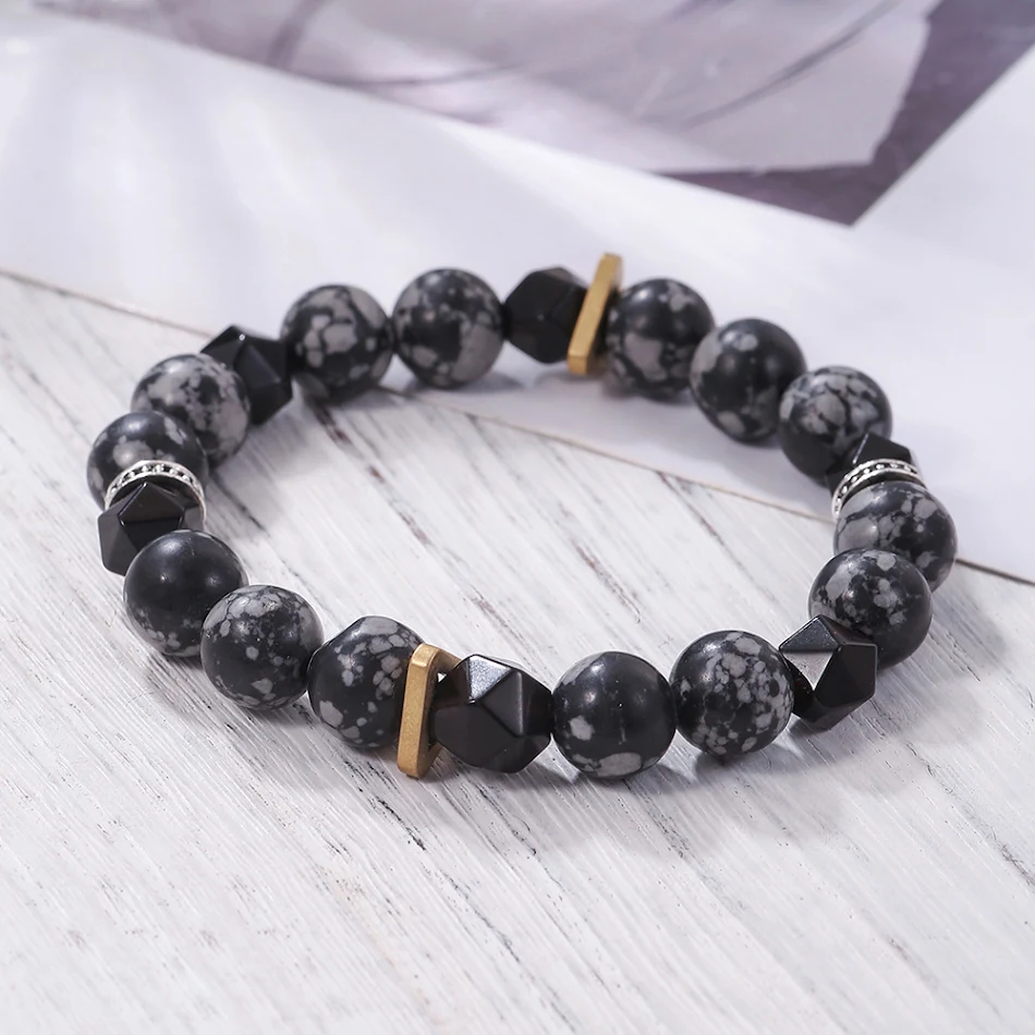 Pulseira Masculina Vintage com Miçangas de Pedra Vulcânica 10mm e Corda Trançada, Estilo Rústico e Charmoso.
