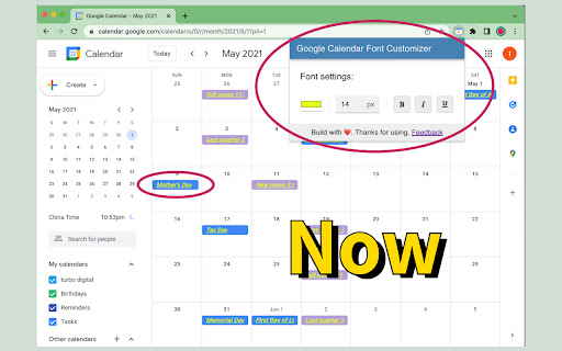 Google Calendar Font Customizer