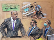 Lawyer Jerry W. Blackwell makes opening statements as defence attorney Eric Nelson sits beside former Minneapolis police officer Derek Chauvin during his trial for second-degree murder, third-degree murder and second-degree manslaughter in the death of George Floyd in Minneapolis, Minnesota, US, on March 29 2021 in this courtroom sketch from a video feed of the proceedings.