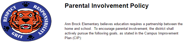 Click Next to view the Parental Involvement Policy.