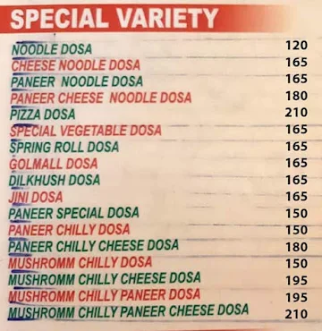 Sri Sai 99 Variety Dosa menu 