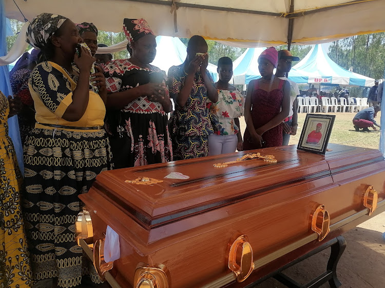 Family and relatives pay their last respect to Caleb Otieno at their home in Kogony Kisumu