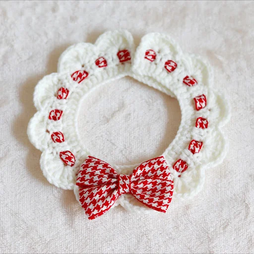 Cat Necklace With Bowknot Dog Cat Crochet Bow Tie Collar Cute Knitted Scarf Plaid Pet Collar Dog Collar Pet Accessories