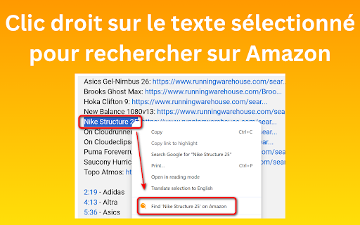Recherche rapide Amazon - Clic droit pour rechercher sur Amazon