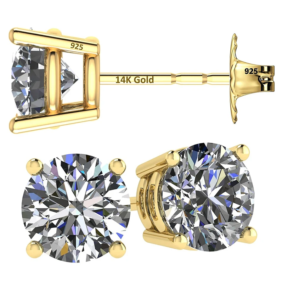 Boucles d'oreilles à clous en zircon rond à quatre griffes, ornements élégants pour femmes, un accessoire de bijou parfait pour un éclat quotidien subtil