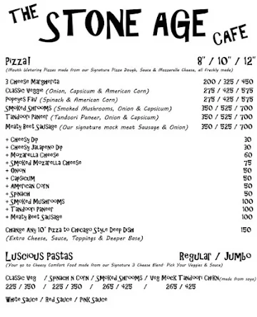 The Stone Age Cafe menu 