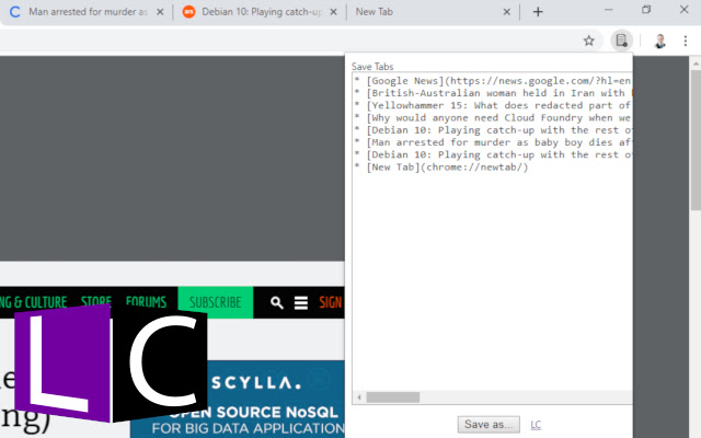 Save Tab URLs chrome extension