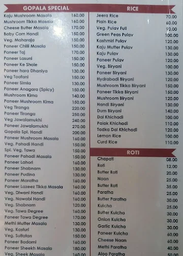 Hotel Gopala menu 