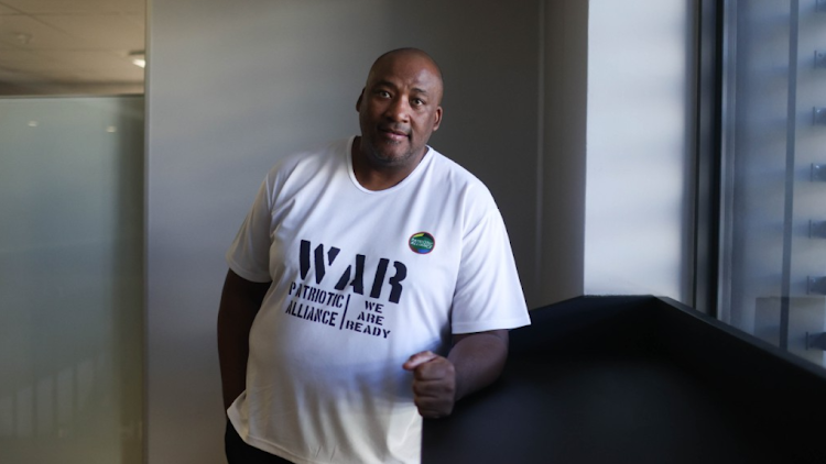 Patriotic Alliance leader Gayton McKenzie speaks after the pro-Palestine march during his campaign in Bonteheuwel.