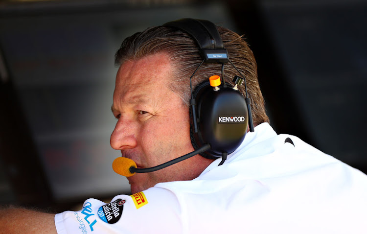 McLaren Chief Executive Officer Zak Brown looks on from the pitwall during final practice for the F1 Grand Prix of France at Circuit Paul Ricard on June 22, 2019 in Le Castellet, France.