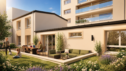 Terrace with outdoor lounge and flowered garden - Luxury apartment / penthouse for sale in Reims, 5 rooms, 4 bedrooms