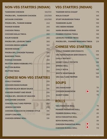 Pinjra Restaurant menu 