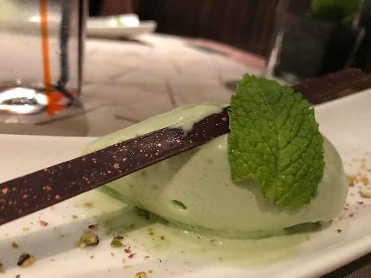 Green tea sorbet served during lunch at Seishin, the Asian restaurant on Silver Spirit. 