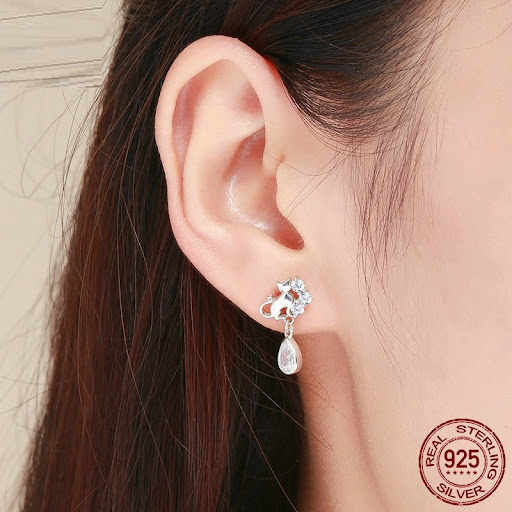 Title 5, Sterling Silver Cat Companion Fashion Ear Studs...