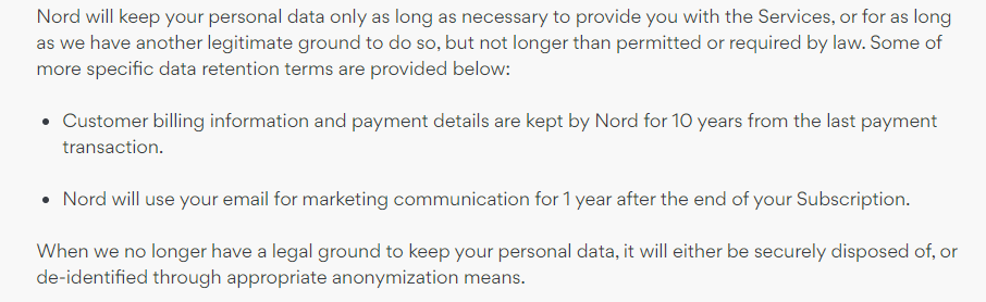 NordVPN log policy